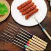 8pcs 32inch BBQ Barbecue Fork 304 Stainless Steel Scalable for Outdoor Camping Campfire, Wooden Handle Barbecue Stick