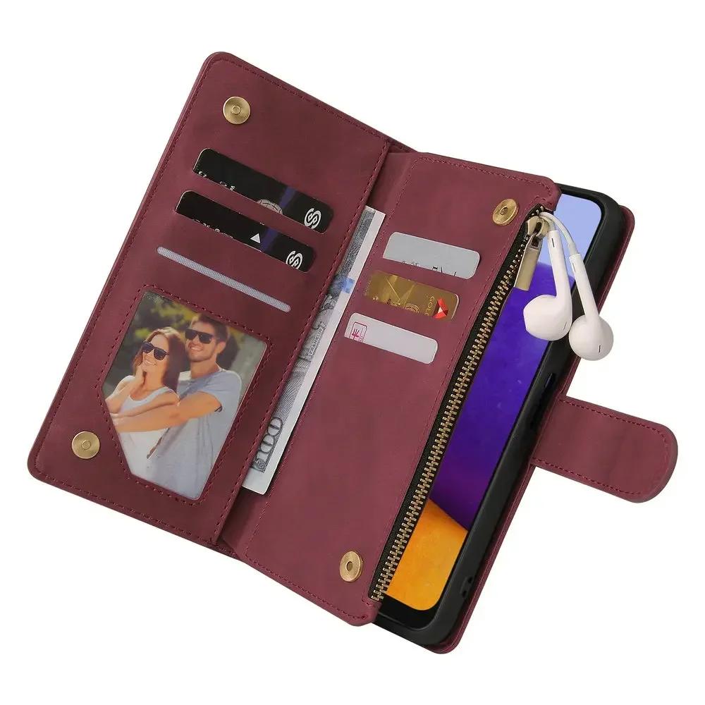 Для Samsung A56 A55 A54 5G Чехол-книжка на молнии из кожи Etui Galaxy S25 S23 Ultra S24 A16 A26 A36 A35 34 S 25 A 56 23 A15 Обложка