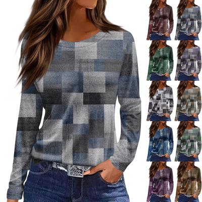 Женская модная повседневная свободная футболка с разрезом и круглым вырезом с длинным рукавом с принтом, женский топ