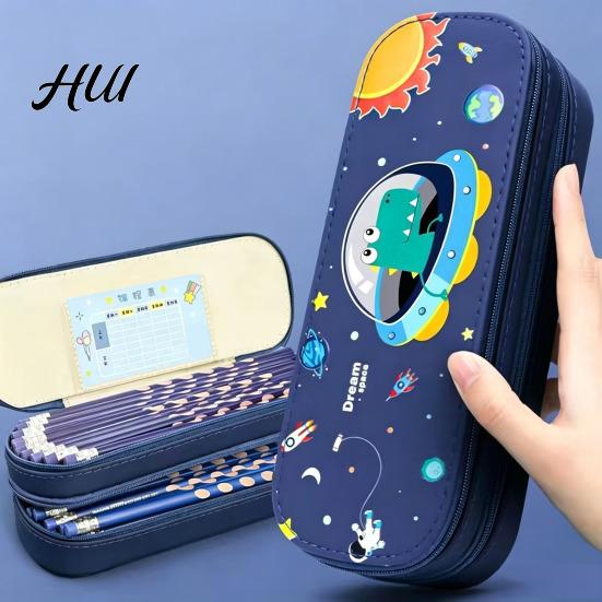 Thick Fabric Pencil Case Astronaut for Kids Large Capacity Space Theme Pouch Stationery Box with Rocket Print Waterproof Canvas Bag Boys Girls