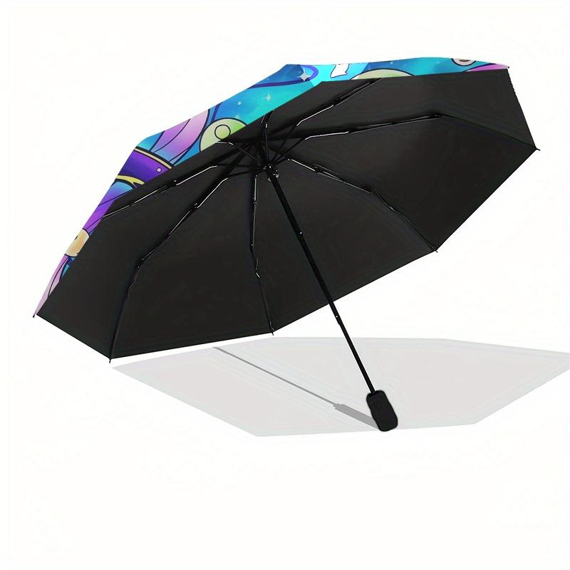 Whale, Fantasy Automatic folding umbrella simple eight rib design, bright color pattern, durable iron frame, ideal for travel and outdoor,