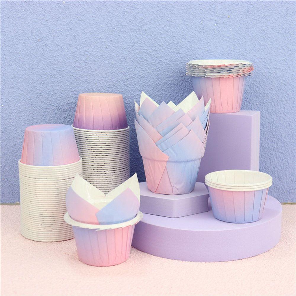 50pcs DIY Bakeware Cake Tray Greaseproof Paper Tulip Baking Cup Cupcake Liners Cake Muffin Cups