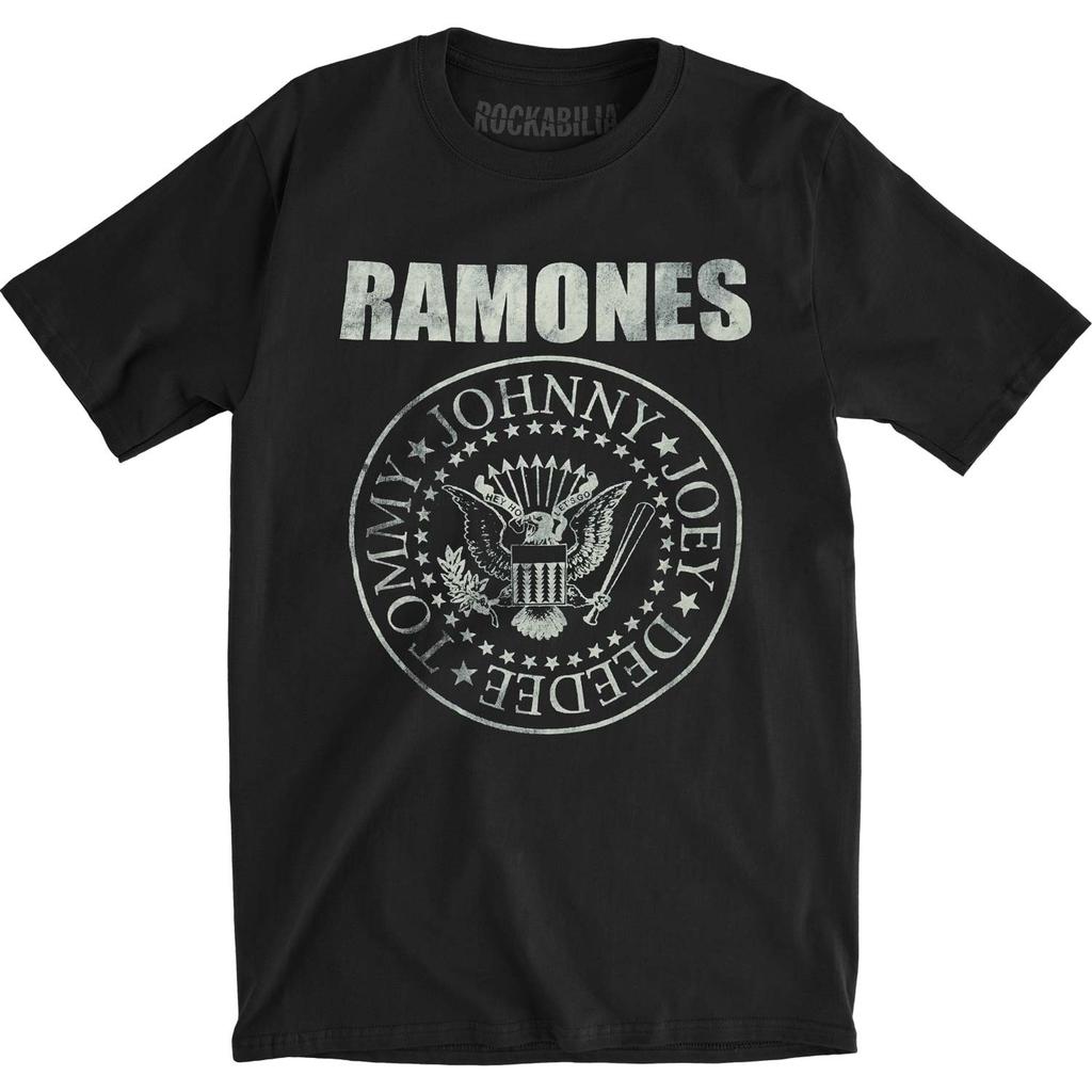 Men's Ramones Seal Hey Ho (Back Print) Slim Fit T-shirt Large Black