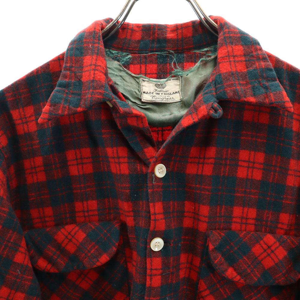 Конгресс 50-е 60-е Винтаж сделано в Англии Клетчатый узор Длинный рукав Отложной воротник Фланелевая рубашка Мужская Б/У