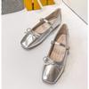 Осенние туфли Мэри Джейн на плоской подошве с серебристым бантом, женские модные кожаные мокасины с круглым носком, женские туфли на плоской подошве, размер 35-40