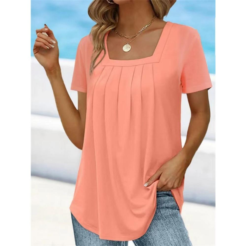 GMXIA Women's Fashion Casual Leisure Solid Color Print Short Sleeve Blouses & Shirts