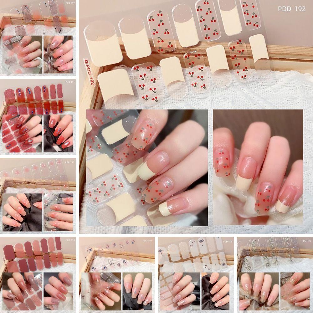 Полуотвержденные накладки для ногтей, флористические наклейки для дизайна ногтей, полоски для гель-лака для ногтей, изготовление ногтей своими руками