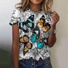 Women's Round Neck T-shirt 3D Digital Printed Short Sleeved Shirt Fashionable Butterfly Print 3432