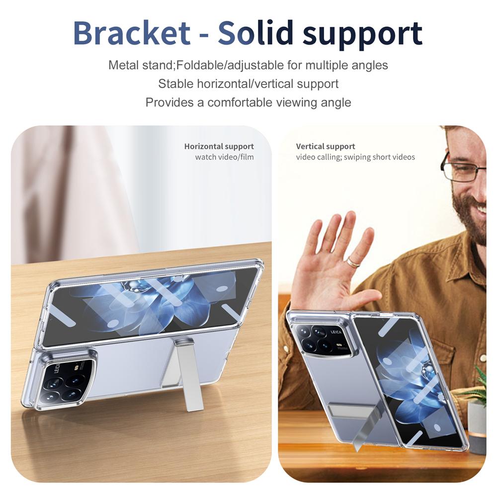 KEYSION Прозрачный чехол для Xiaomi MIX Fold 4 Hard PC Metal Kickstand Противоударный чехол для телефона с защитным стеклом для экрана