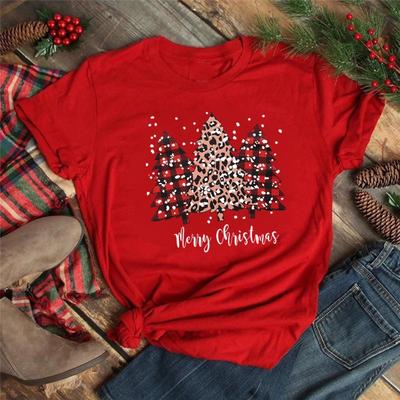 Женская новогодняя одежда Клетчатая елка Красная футболка Женская футболка