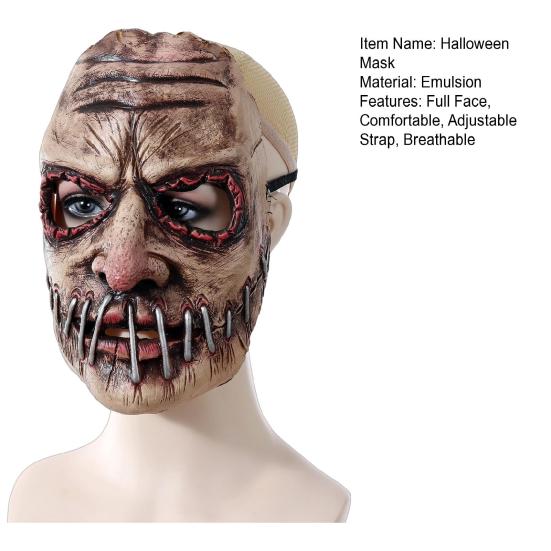 Professional Haunted House Mask Halloween Horror Mask, Creepy Latex Adjustable Strap Scary Fancy Character Cosplay for Party Costume Prop Adult