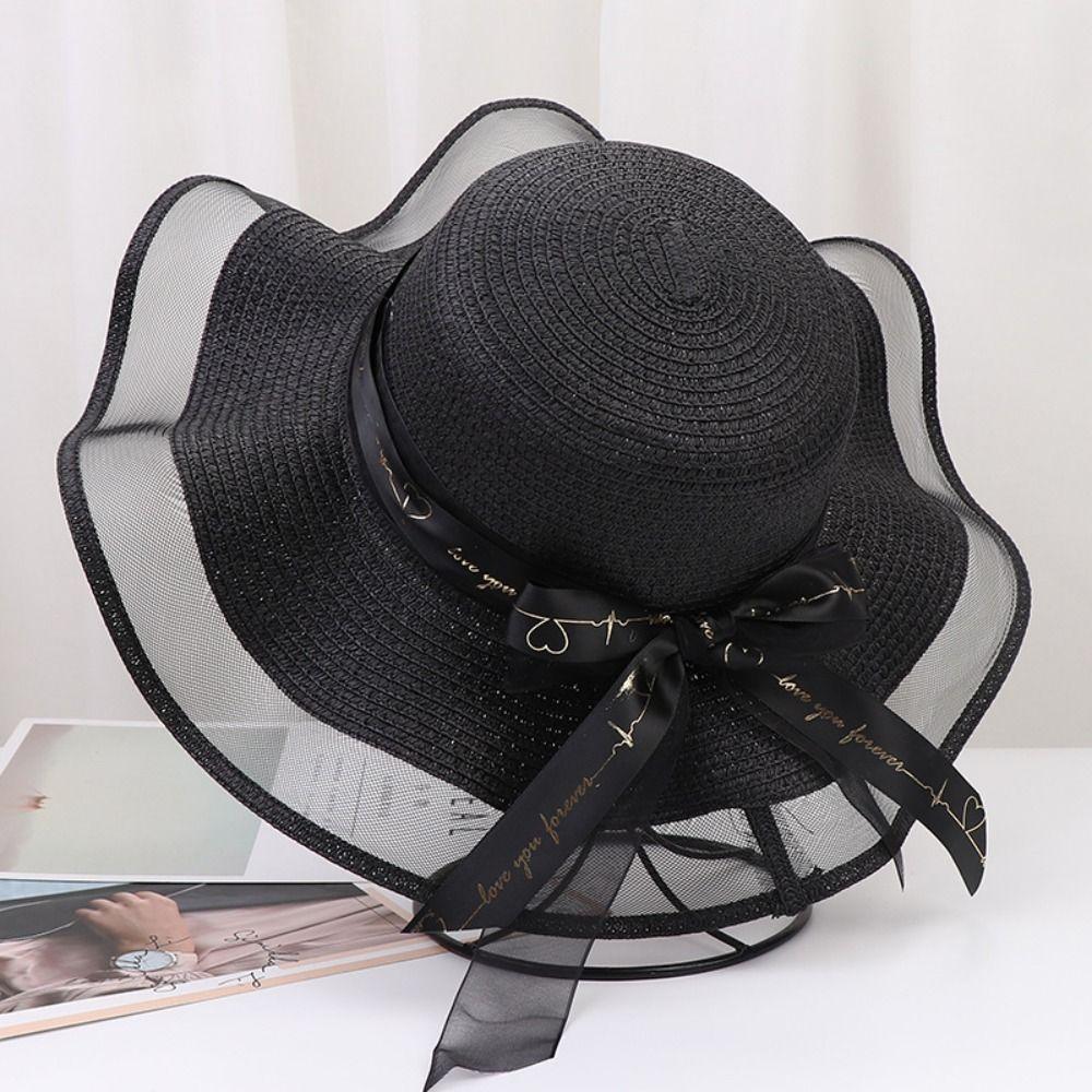 UV Protection Bow Straw Hat Weave Outdoor Visor Cap Fashion Sun Protection Cap  Vacation
