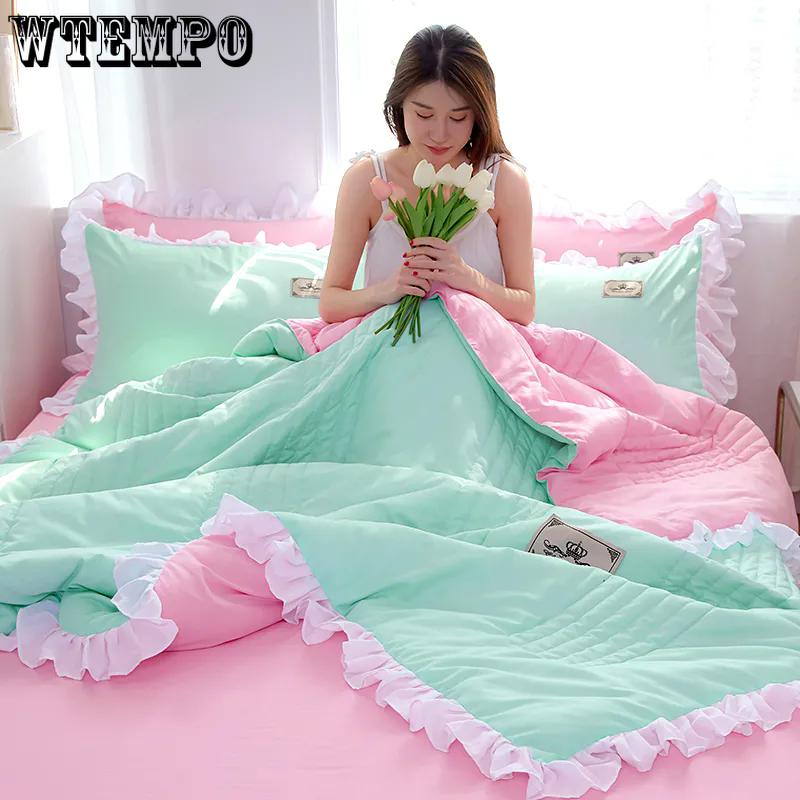 WTEMPO Летние тонкие стеганые одеяла с оборками Высококачественные Ретро Элегантные Кружевные Прохладные Одеяла Односпальные/Двуспальные Стеганые одеяла с принтом Домашние Общежитие Отель Мягкие Пледы