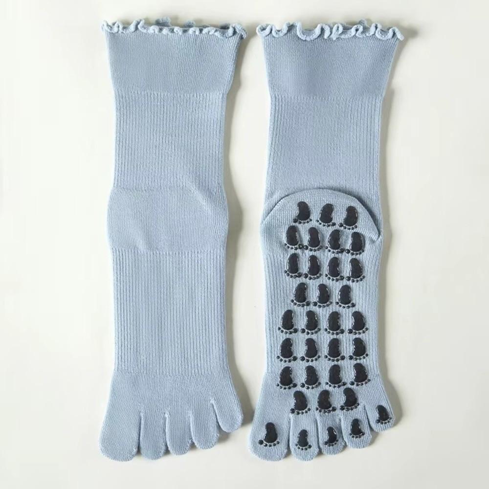 Non-Slip Silicone Five-Toe Yoga Socks Cotton Mid-Calf Yoga Socks Pilates Grip Socks Ballet
