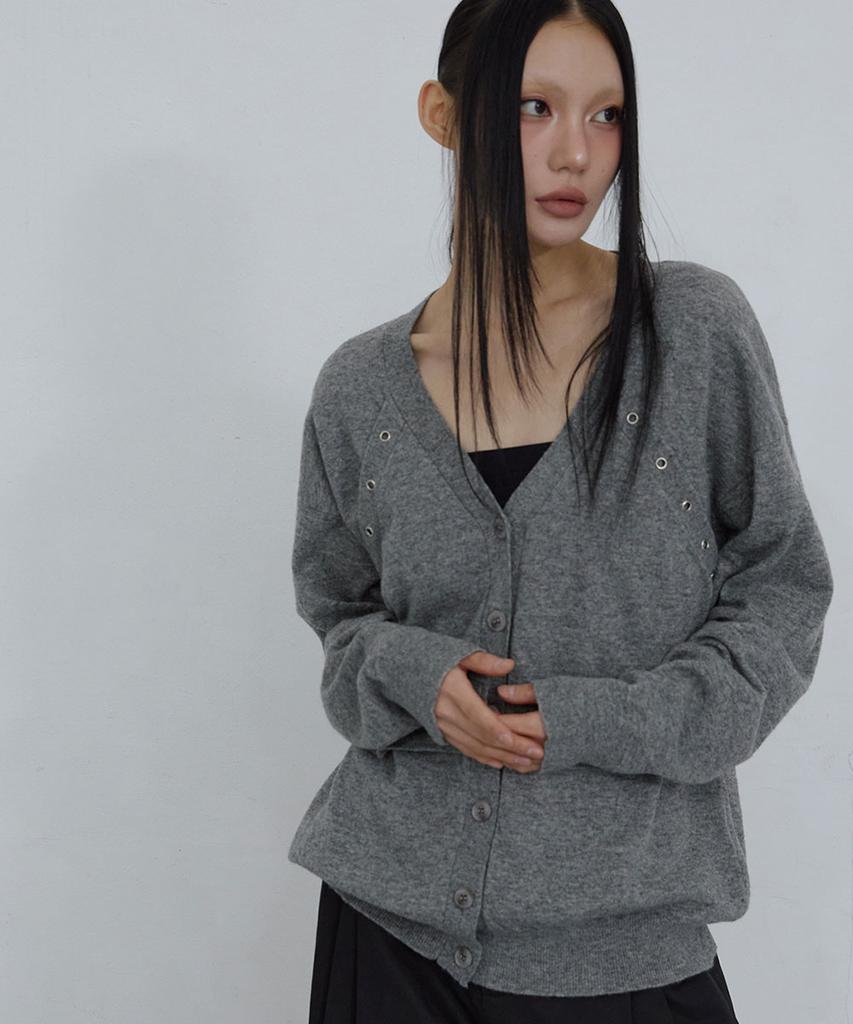 Свободный шерстяной кардиган Uusoo с ажурной вязкой_ Серый
