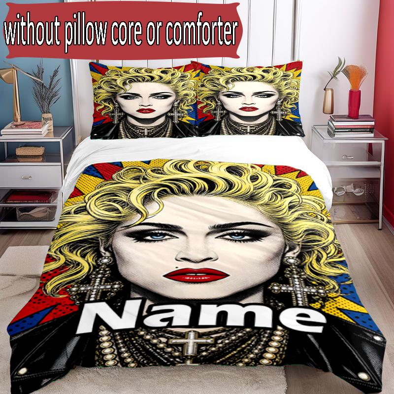 3pcs Duvet Cover Set (1*Duvet Cover + 2*Pillowcase, Without Core), Custom Name Singer Pattern Bedding Set, Home Bedroom Decor Gift