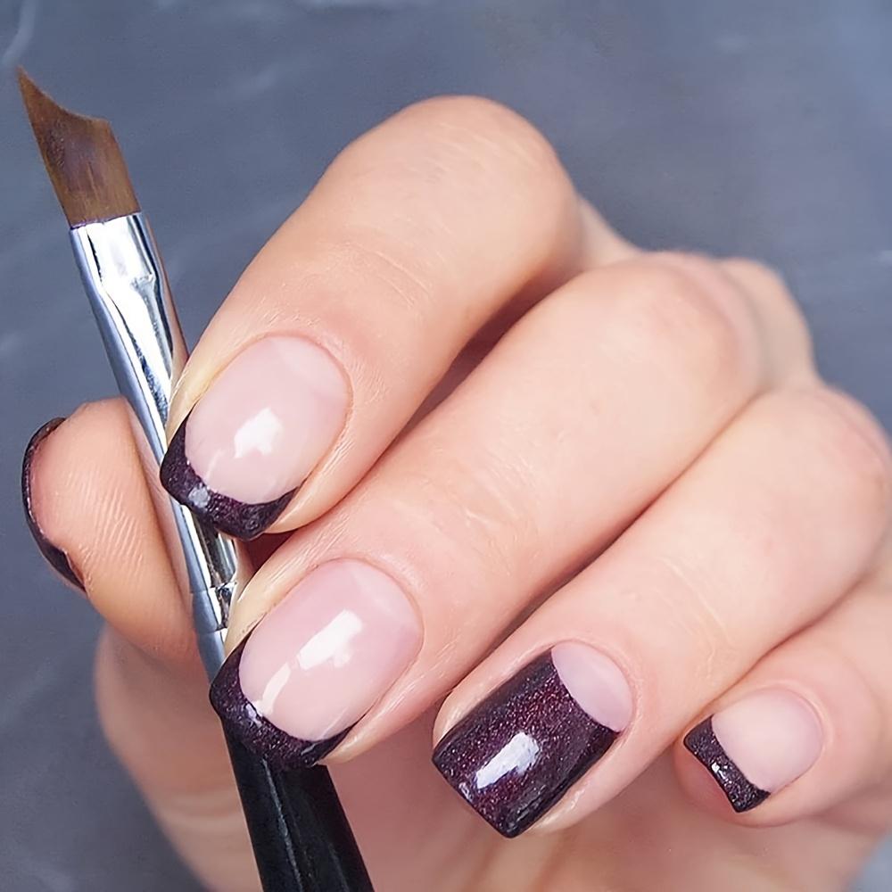 1 шт. 15,6 см Кисть для ногтей с французским кончиком - Изогнутая форма, скошенный дизайн для точного DIY нейл-арта, черная ручка с металлическим наконечником и мягкой щетиной