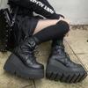 Gothic Punk Street Women Ankle Boots Platform Wedges High Heels Short Boots New Fashion Design Rivet Cosplay Shoes