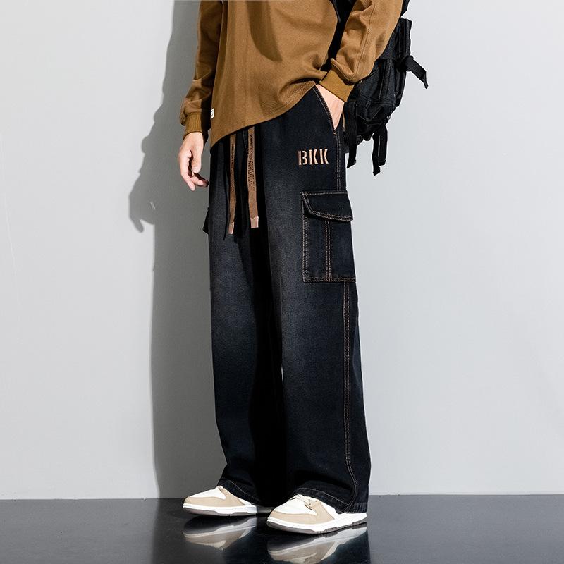 Мужские американские винтажные джинсы весна-осень новая мода уличный дизайн чувство широких брюк