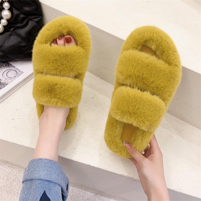 Winter Fluffy Slippers Women 2024 Hot Sales House Home Fur Slippers Women Flat Platform Cozy Fuzzy Indoor Shoes Korean Slides