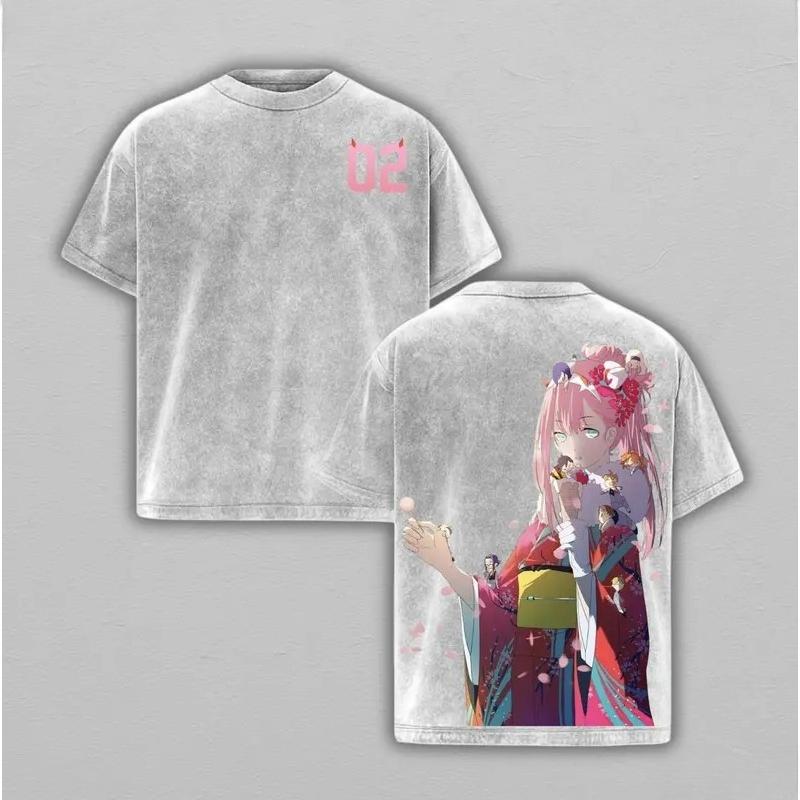 Аниме DARLING In The FRANXX Зеро Ту Печатная Футболка Мужская Женская Стиранный Хлопок Футболки Короткий Рукав Винтажная Футболка Харадзюку Футболка