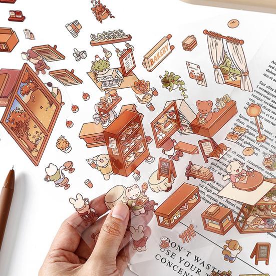 4 Set 3D DIY House Scene Stickers Stress Relief Decals Supermarket Coffee Shop