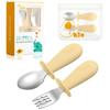 Spoon and Fork Set Baby Food Spoon Baby Spoon Fork with Storage Bag for 8 Months and Up Self-Eating (Custard Yellow)