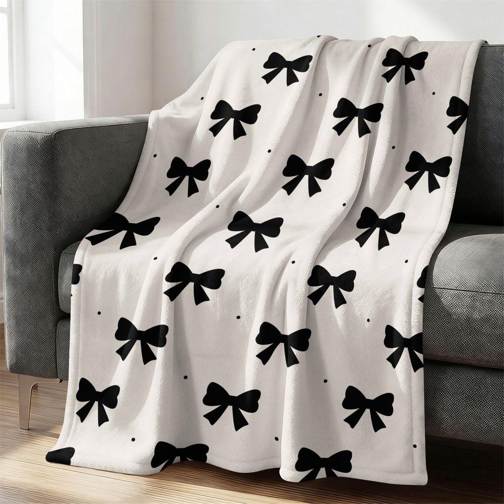 Luxury Flannel Blanket Throw Soft Plush Fleece Warm Sofa Bed Travel Gift Blanket Digital Print High Contrast Bow Dot Pattern Coz