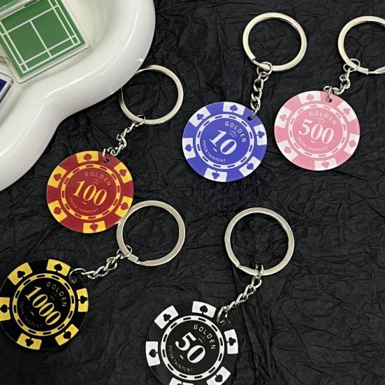 6 шт. Брелок для покера, подвеска для украшения сумки, полированное металлическое кольцо, легкий акрил