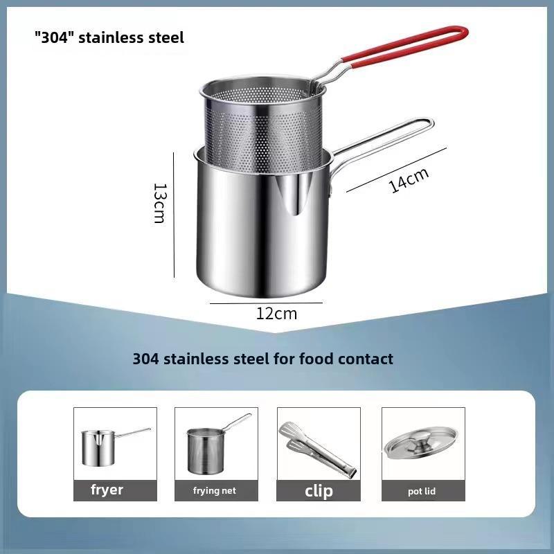 304 Stainless Steel Small Frying Pan with Filter for Induction Cooker - Mini, Fuel-Saving, Multifunctional