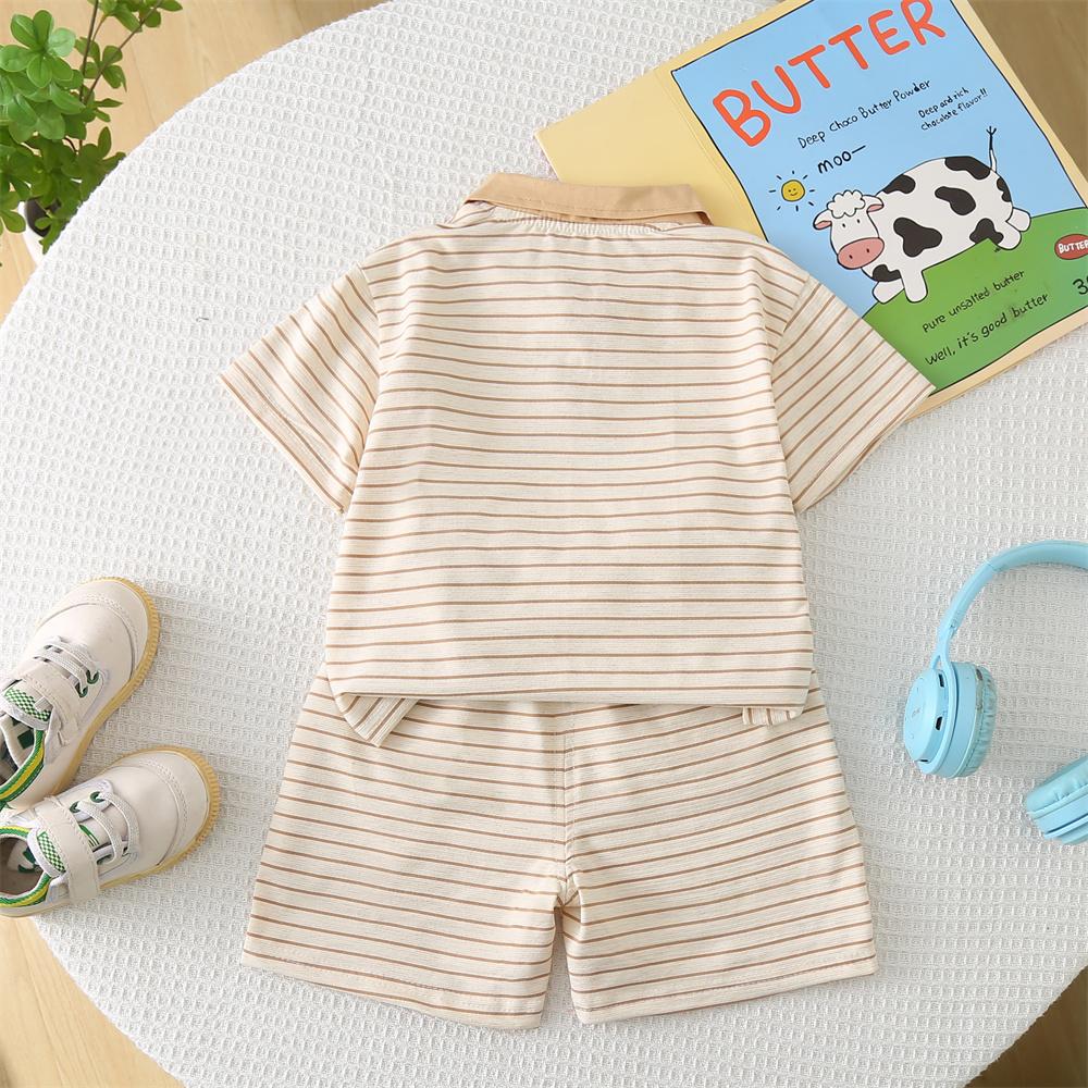 0-5-Year-old Children's Short Sleeved Set Boys' Cartoon Striped POLO Shirt Boys' Casual Cute Daily Clothes Two-piece Set