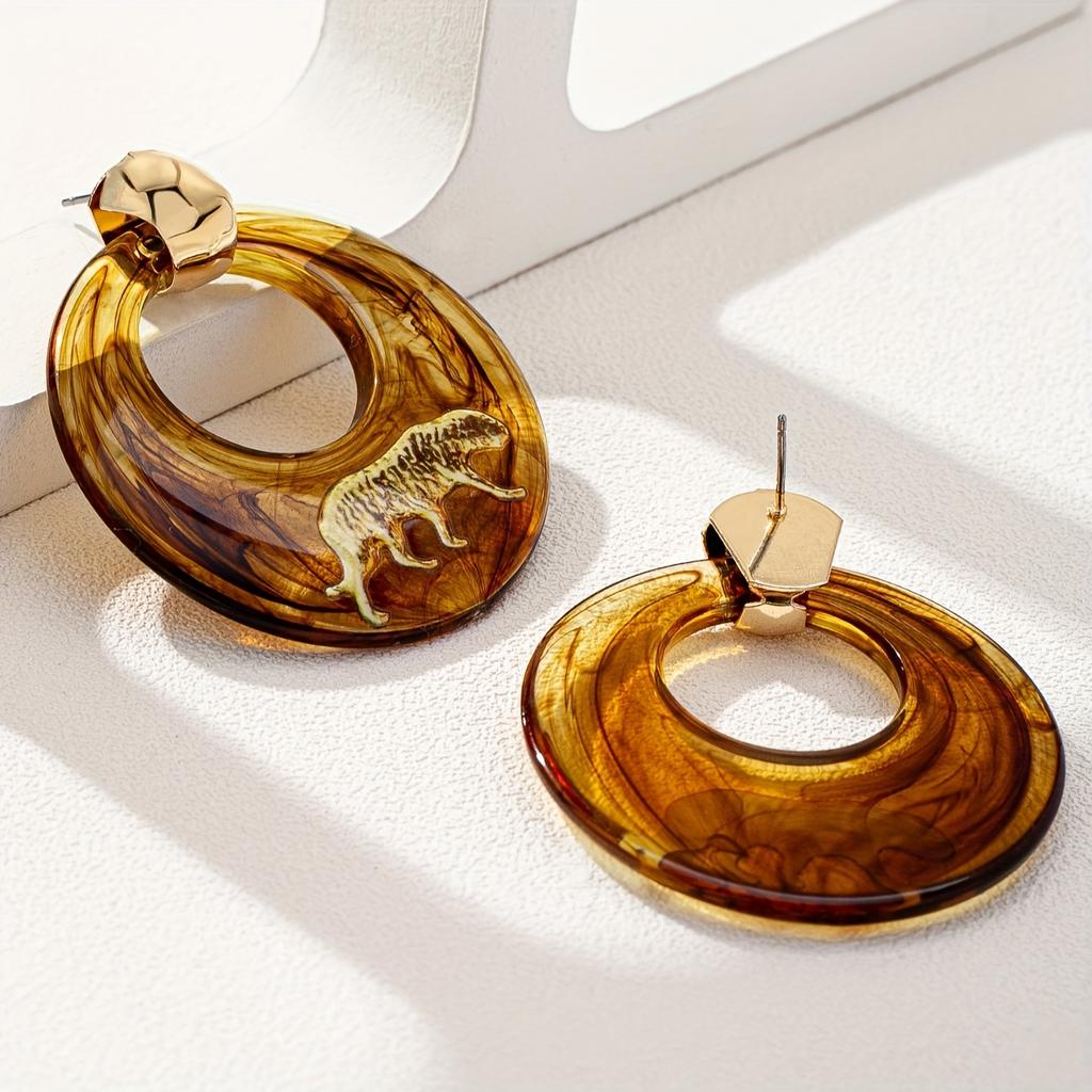 Пара элегантных висячих серег с леопардовым принтом, идеально подходящих для повседневной носки и вечеринок, модный аксессуар на все сезоны