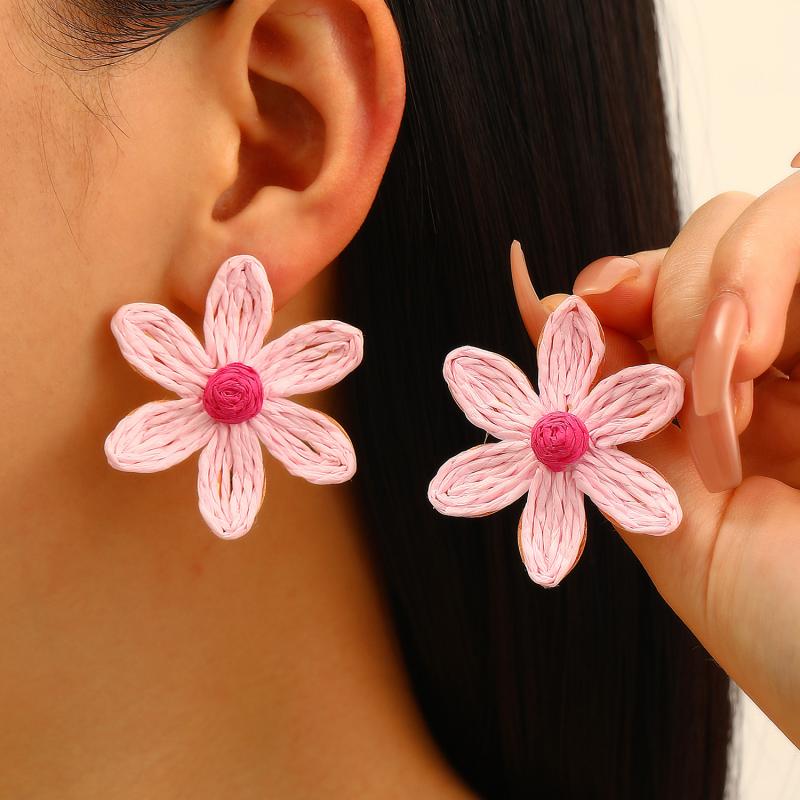 Летние серьги-подвески в виде цветка и морской звезды, женские, ручной работы, из рафии, в стиле дофаминового отпуска, преувеличенные, бохо, пляжные аксессуары