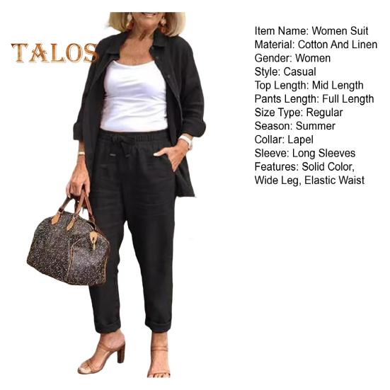 2 шт./компл., женская рубашка и брюки, комплект со свободными лацканами, однобортная блузка средней длины с длинными рукавами, высокая эластичная талия, широкие брюки, повседневная одежда