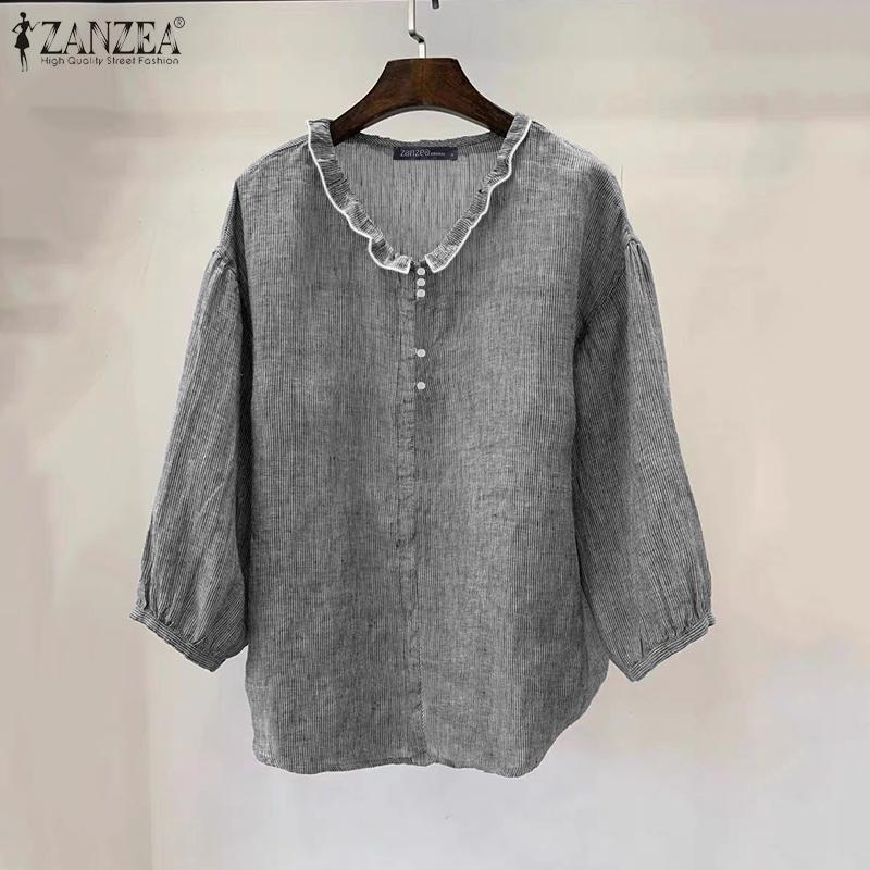 ZANZEA Женская повседневная летняя блузка в полоску с круглым вырезом и рукавом 3/4