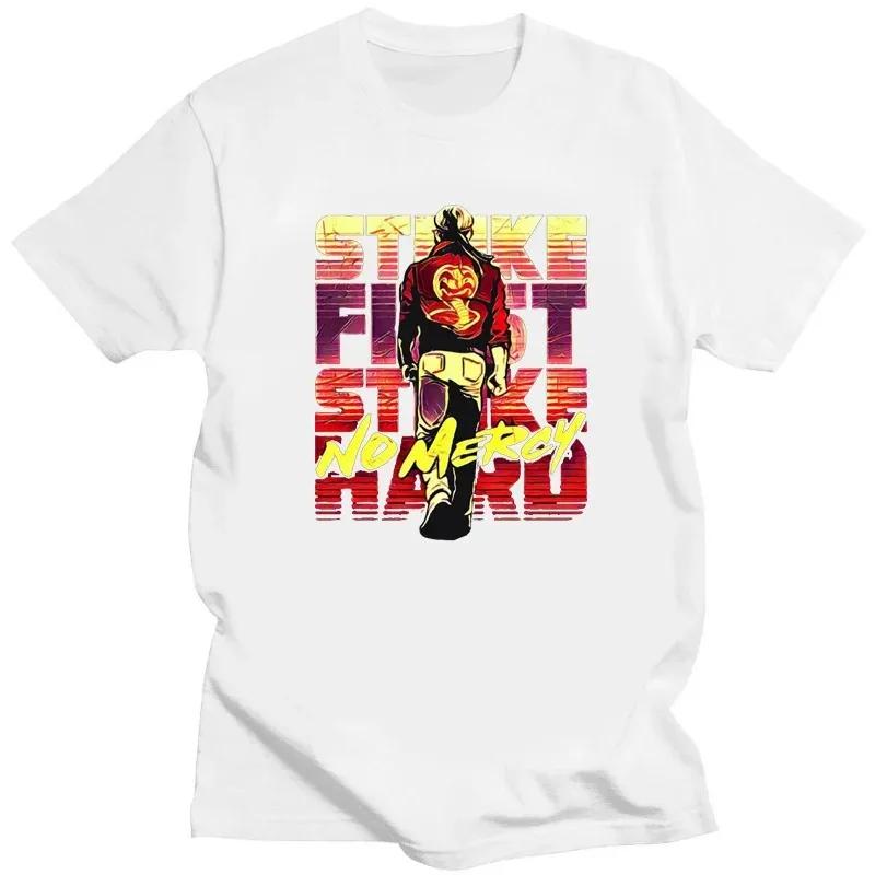 Винтажная футболка Cobra Kai Мужская футболка Уникальная футболка С коротким рукавом Малыш-каратист Ударь первым Ударь сильно Без пощады Топы Ropa Hombre