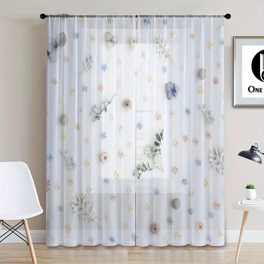 Классический узор из листьев, прозрачные шторы, комплект из 2 шт., устойчивые к ультрафиолетовому излучению, без подкладки, полиэстеровые дверные панели, карманы для штанги для гостиной