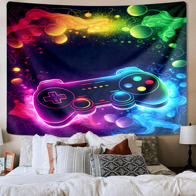 Neon Game Over Art Printed Tapestry, Wall Hanging,Livingroom, dormitory, Large Wall Decor, Fabric Decor Fan Birthday Gifts
