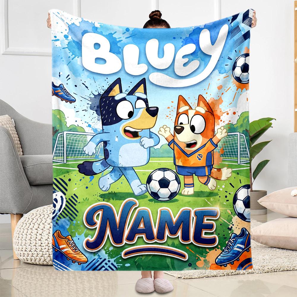 Bluey's Festive Football Fun Customize Your Name Blanket Throw Customizable Blanket Ultra-Soft Suitable for Picnics Chair Bedding Seaside