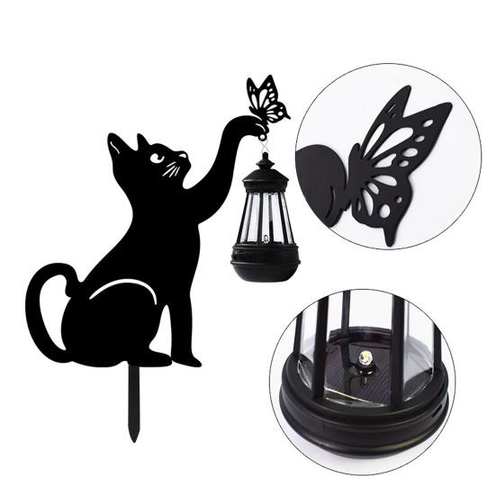 Солнечный фонарь для кошек, милый силуэт кошки со светодиодным теплым светом, водонепроницаемая антикоррозийная лампа для наружного декора с заземляющим колышком для сада, двора, газона