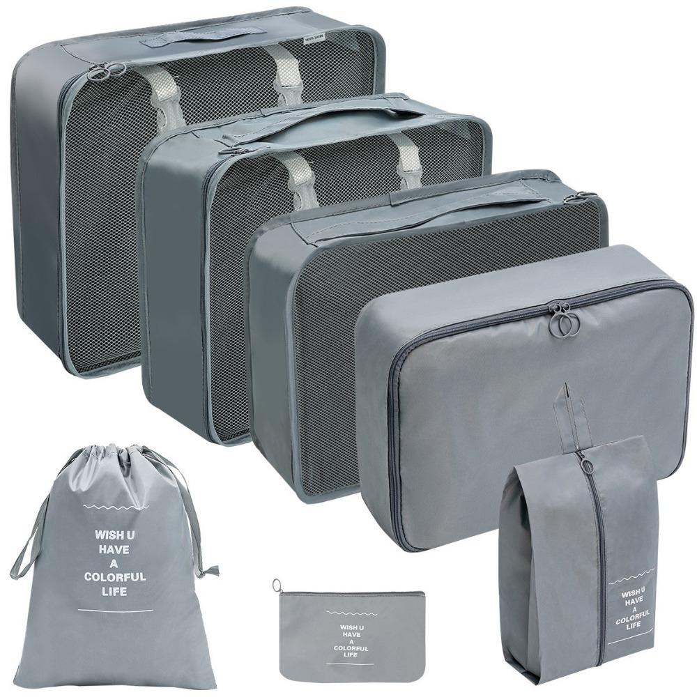 7Pcs/Set Large Capacity Suitcase Packing Cubes Set Folding Clothes Shoe Tidy Pouch Wardrobe