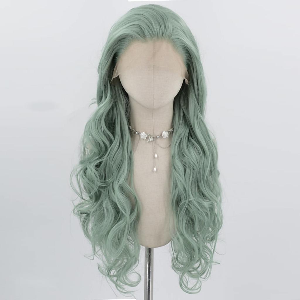Mint Green Lace Front Wig for Women Long Silky Straight & Body Wave Synthetic Hair Heat Resistant Natural Hairline Daily Cosplay