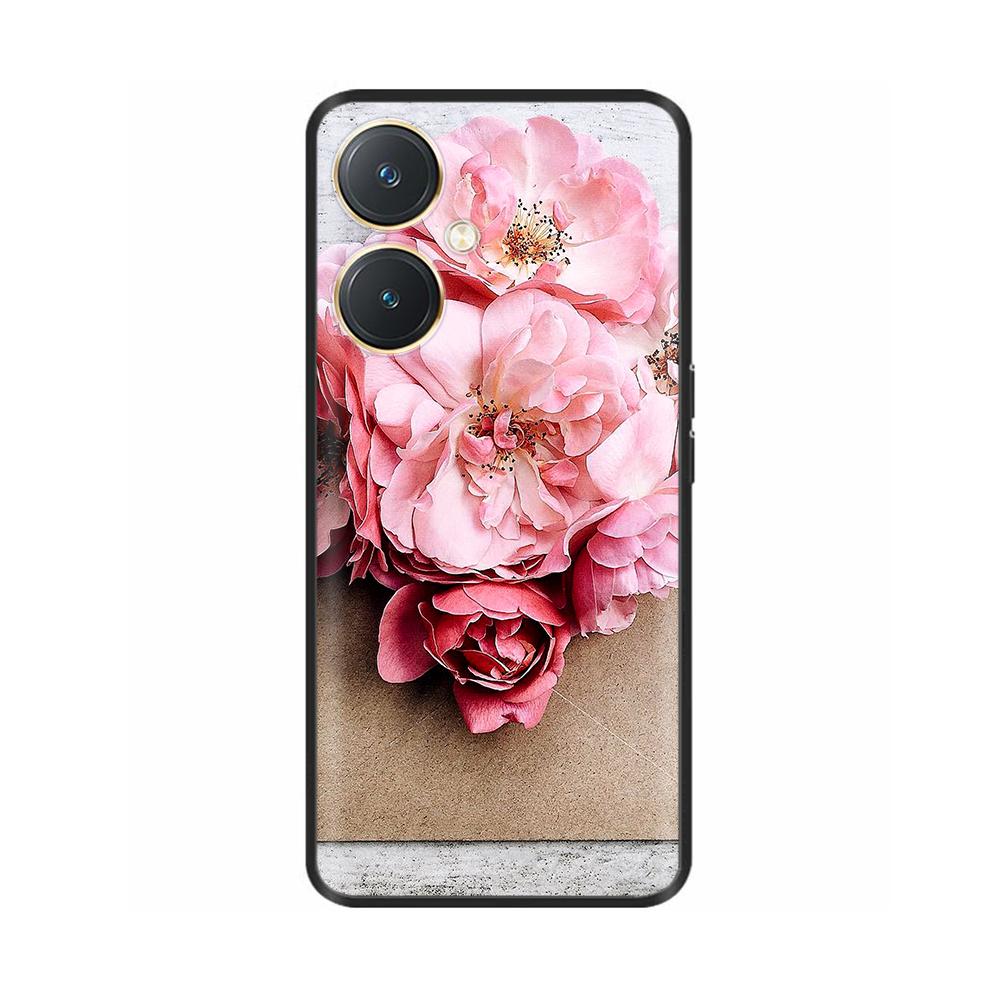 Чехол для Vivo Y27 Y27s Модные Цветы Черный Мягкий Силиконовый Ударопрочный TPU Чехол для Телефона Funda для Vivo Y27 Y 27 Бампер V2249