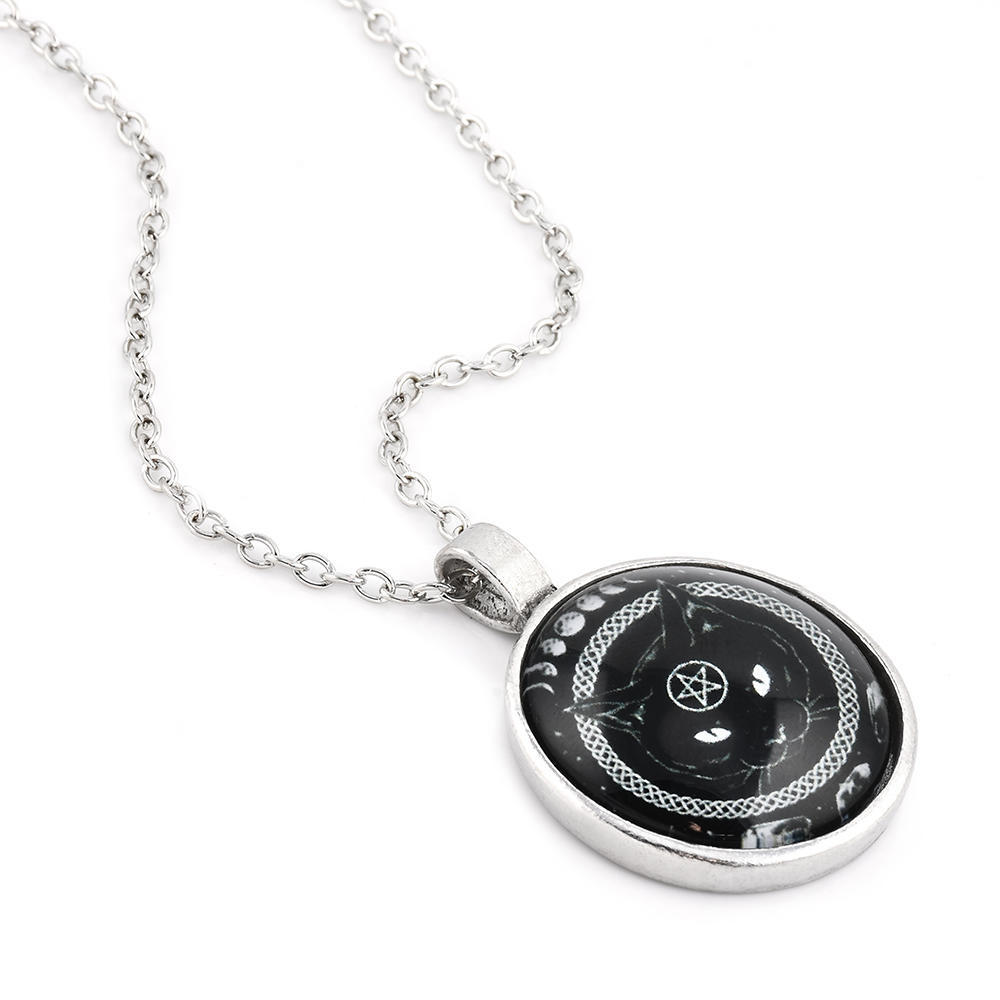 Стеклянный кулон с пентограмой и чёрным котом