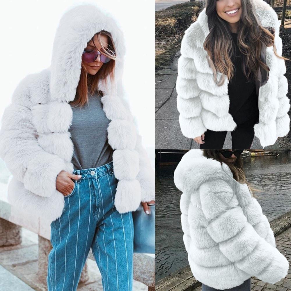 Women Faux Mink Winter Hooded New Faux Jacket Warm Thick Outerwear Jacket