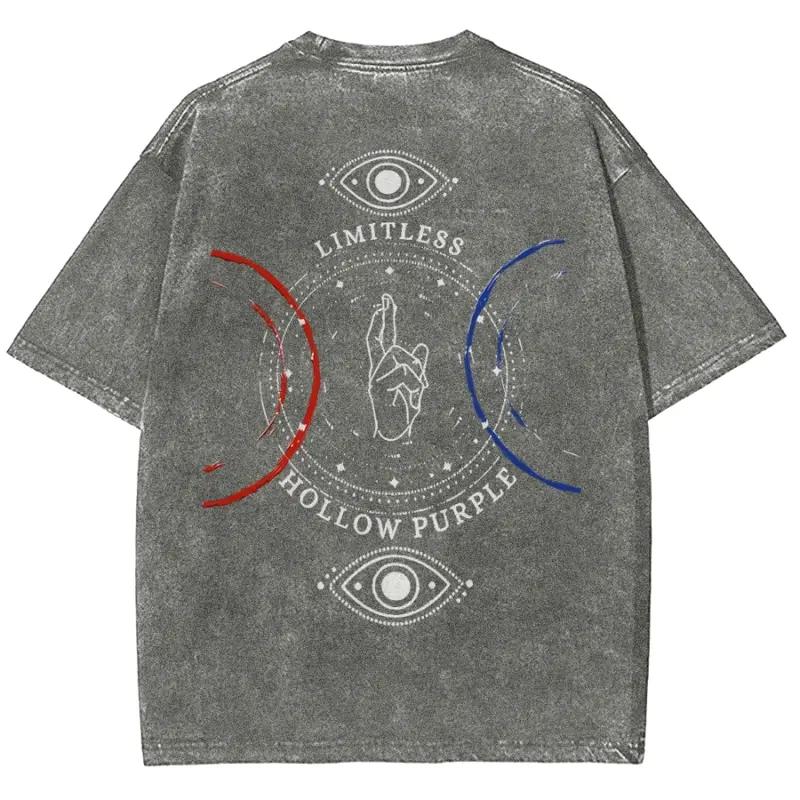 Anime Jujutsu Kaisen Gojo Satoru Print T-shirt Men Women Clothing Vintage Washed Tee Oversized Cotton T Shirt Harajuku Tshirt