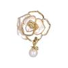 Women Camellia Shape Brooch Faux Pearl Pendant Pin Suit Collar Shawl Scarf Badge Costume Accessories