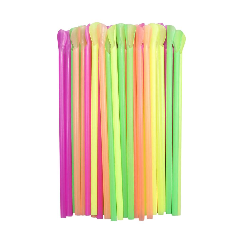 Straws With Snow-Cone Spoon For Drinking Summer Straws For Home Or Party 100 PCS Rainbow Colorful Straws