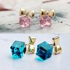 Women Chic Bowknot Shiny Cube Rhinestone Ear Studs Cute Dangle Earrings ADM