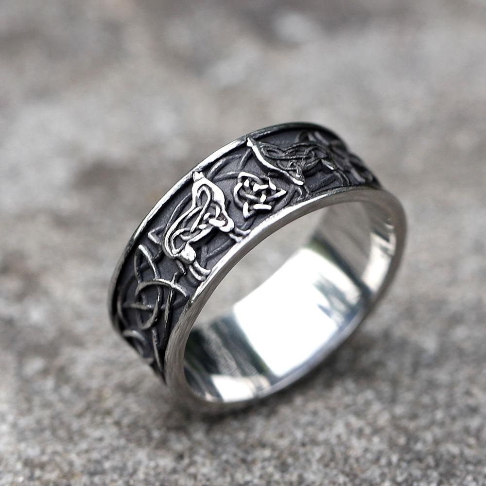 Men Rings Vintage Nordic Viking Wolf Rings Amulet Animal Fashion Jewelry